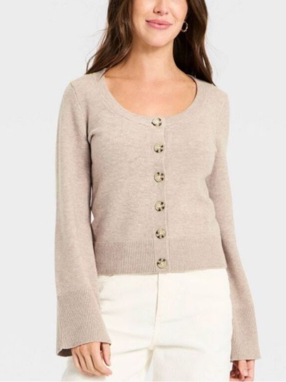 Button-Down Scoop Neck Taupe Cardigan Sweater - NWT- Universal Thread